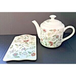 Andrea by Sadek Buckingham Teapot and Cheese Tray Floral Chintz Vintage Japan